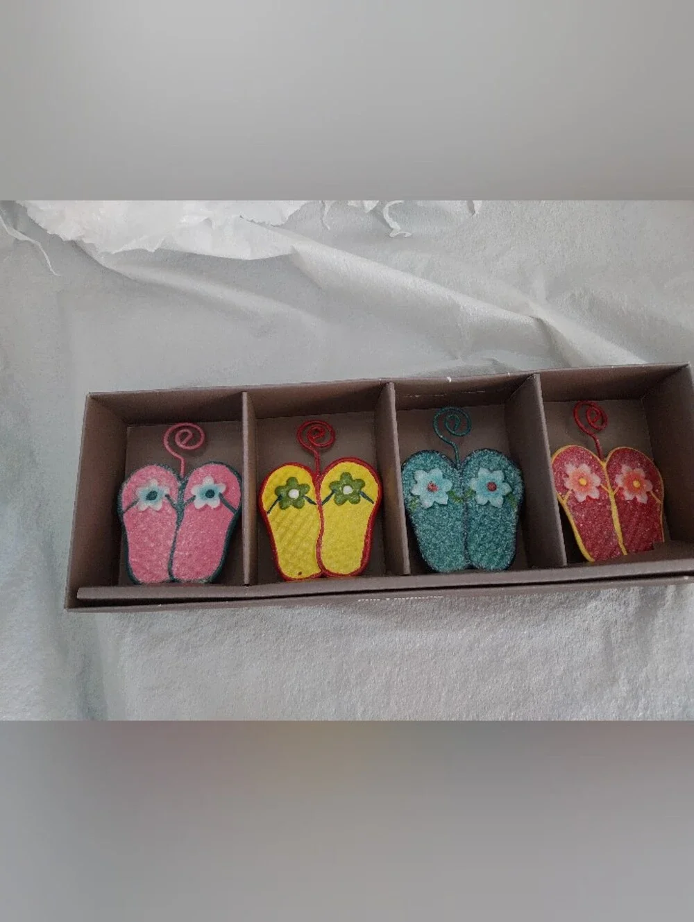 Set of 4 Decorative Flip-Flop Place Card Holders - Pink, Yellow, Teal, Coral